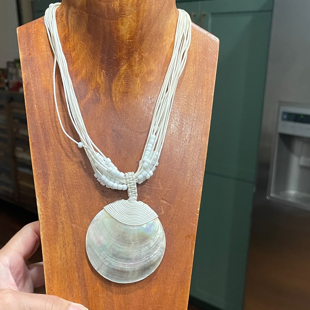 White Shell Mother of Pearl Pendant Multi-Strand Necklace